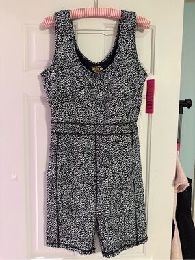 Lilly Pulitzer Black & White Leopard Print Romper Everetta jumpsuit large